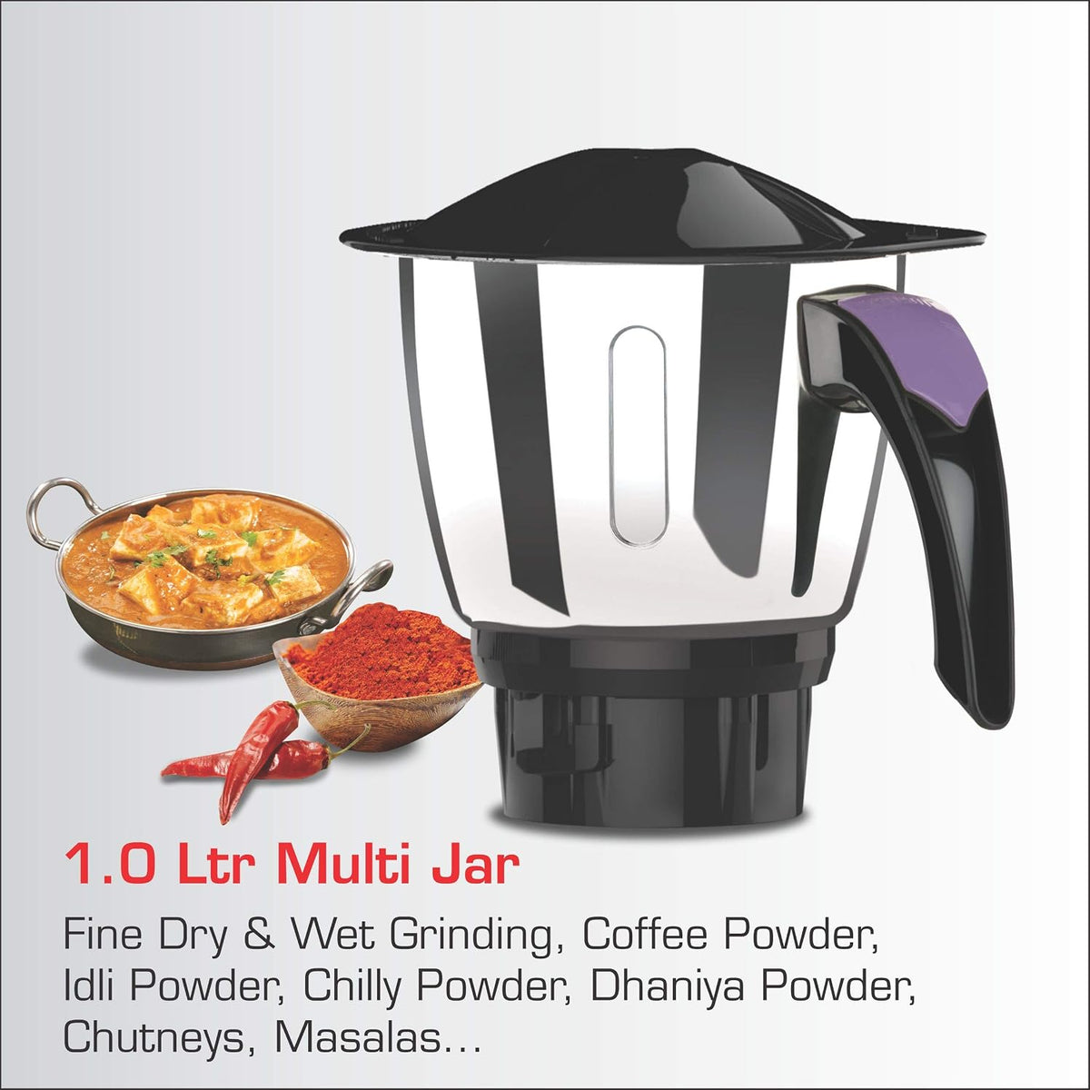 Vidiem Eva Premium 750W Mixer Grinder with 5 Jars (Lavender & Black) | Juicer Mixer Grinder for Wet & Dry Grinding, Chut