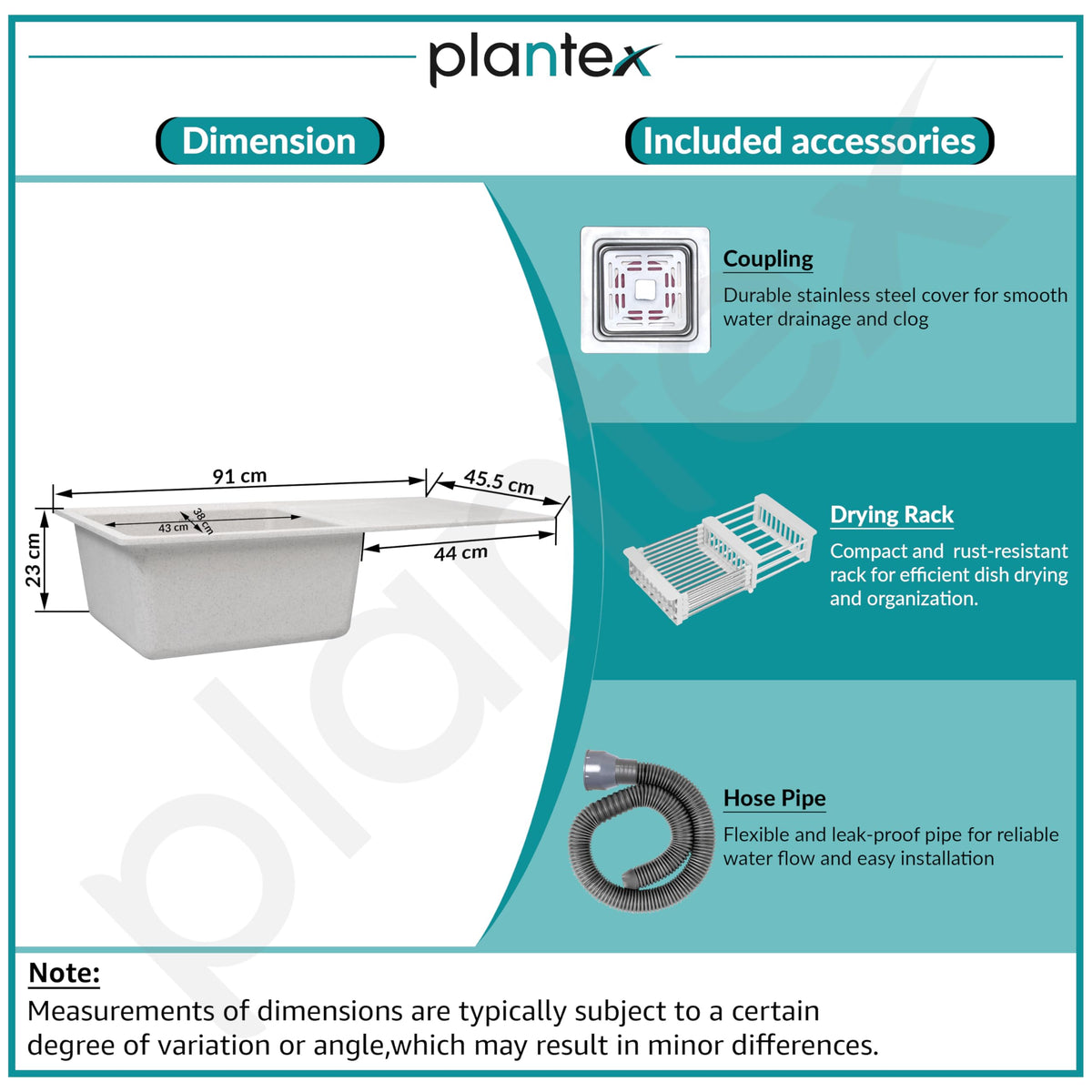 Plantex Quartz Single Bowl Kitchen Sink/Sink for Kitchen with Drain Board/Undermount/Top Mounted (Mosaic Grey-36X18 Inches)-5