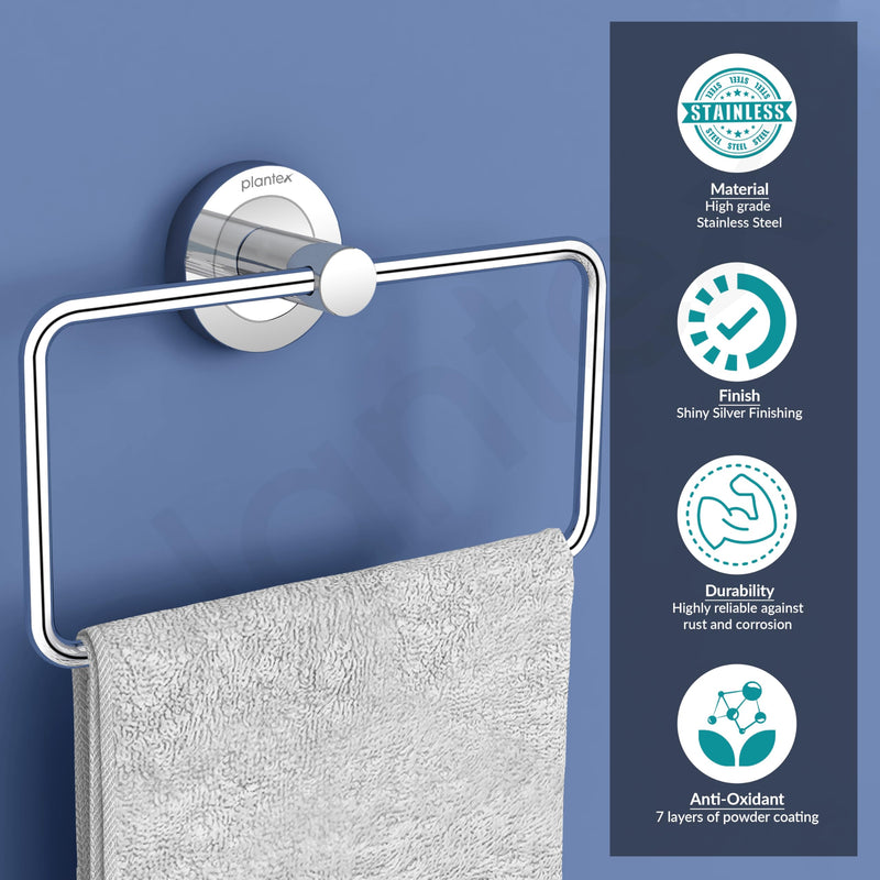 Plantex Stainless Steel Towel Ring for Bathroom/Wash Basin/Napkin-Towel Hanger/Bathroom Accessories (Chrome-Rectangular) - Pack of 4-4