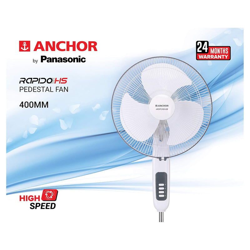 Anchor by Panasonic Rapido 400 mm High Speed Pedestal Fan (Grey)-3