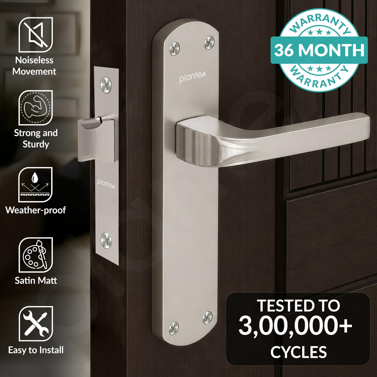 Plantex Heavy Duty Bathroom Door Lock/Mortise Handle Lock/8inch Keyless Plate Handle Set for Home/Bathroom/Store Room/Balcony/Office with Baby Latch (8132- Matt)-4