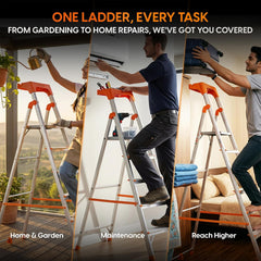 PROHOME Aluminium Ladder for Home 6 Steps Foldable with Tool Tray & Anti-Skid Wide Steps | 6 Step Ladder for Home Use, Kitchen & Household | 250 Kg Capacity Folding Ladder | 5 Year Warranty (Orange)