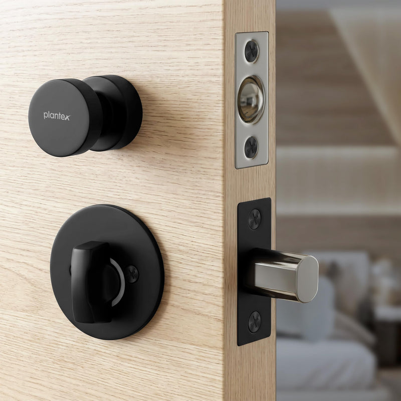 Plantex Bathroom Door Lock/Stainless Steel Pull Push Door Handle Lock Set/Keyless Lock Handle for Bathroom (Black, DTM-666)-1