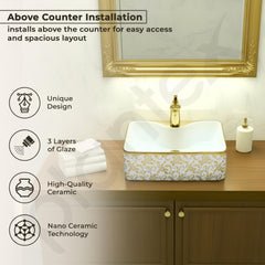 Plantex Table Top Wash Basin For Bathroom/Designer Ceramic Basin/Countertop Vessel Sink Basin - Indo-European Collection (19 x 15 x 5.5 Inch)-2