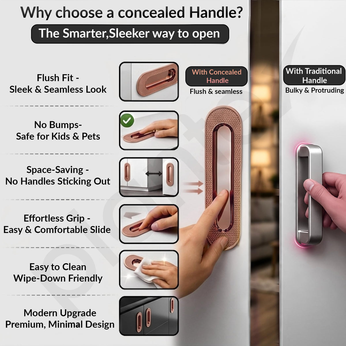 Plantex Sliding Door Handle/Concealed Handle for Sliding Door/160mm Concealed Handle for Wardrobe/Kitchen Cabinet - Pack of 2 (PVD Rose Gold) (Model APS-DTC-3770)-5