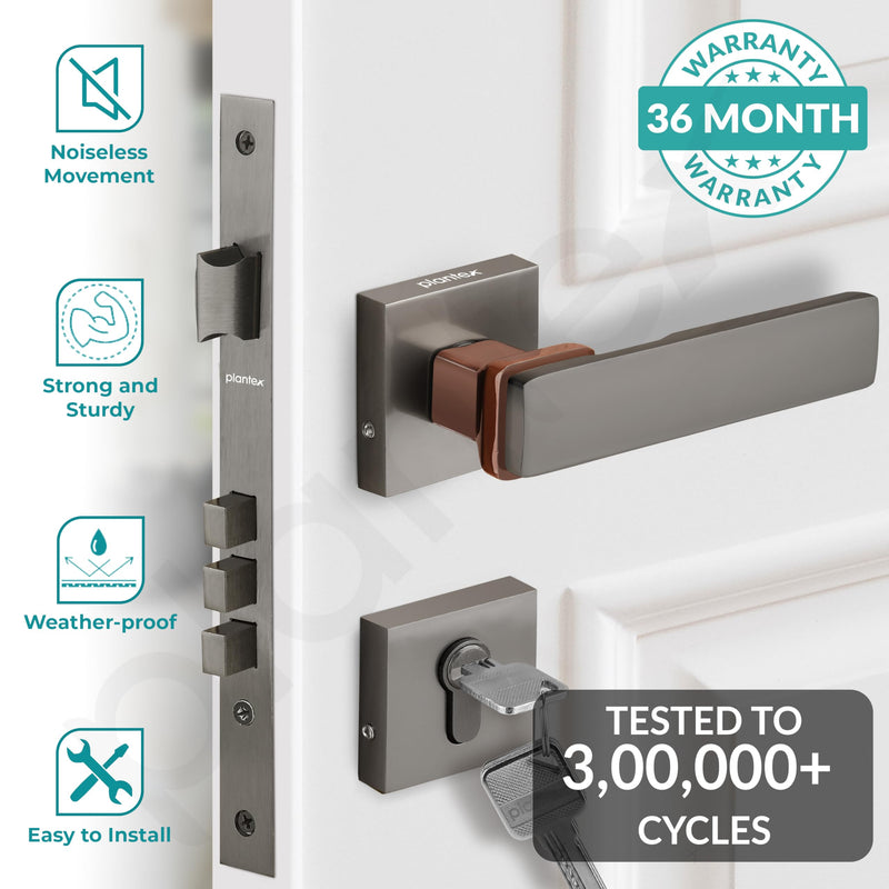 Plantex Triple Security Door Lock for Home/Main Door Lock Set with 3 Years of Warranty/Mortise Lock for Door with Brass Lock Body & Cylinder (7116 - PVD Choco & Satin Black)-2