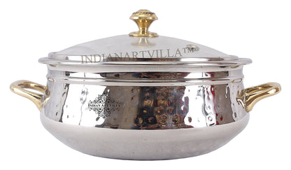 Steel Hammered Design Handi Brass Handle & Knob with Glass Lid|1000 ML