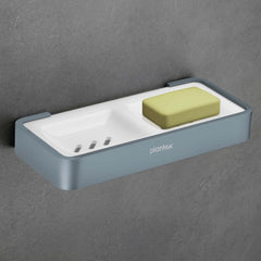 Plantex Aluminium and Acrylic Dual Soap Case/Double Soap Holder for Bathroom/Soap Stand/Bathroom Accessories - (Grey and Milky White)-1