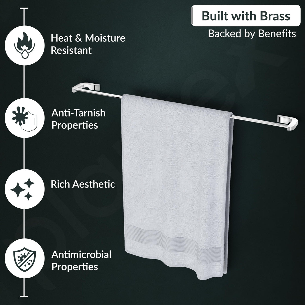 Plantex Smero Pure Brass Single Towel Rod/Towel Hanger for Bathroom/Towel Stand/Holder/Bathroom Accessories - Aqua(Chrome)-4