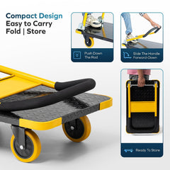 Corvids 200 Kg Heavy-Duty Folding Metal Hand Platform Trolley/Truck | 2-Year Warranty | Portable & Compact Industrial Dolly Cart with 360 Rotating Wheels for Home, Office & Warehouse Use