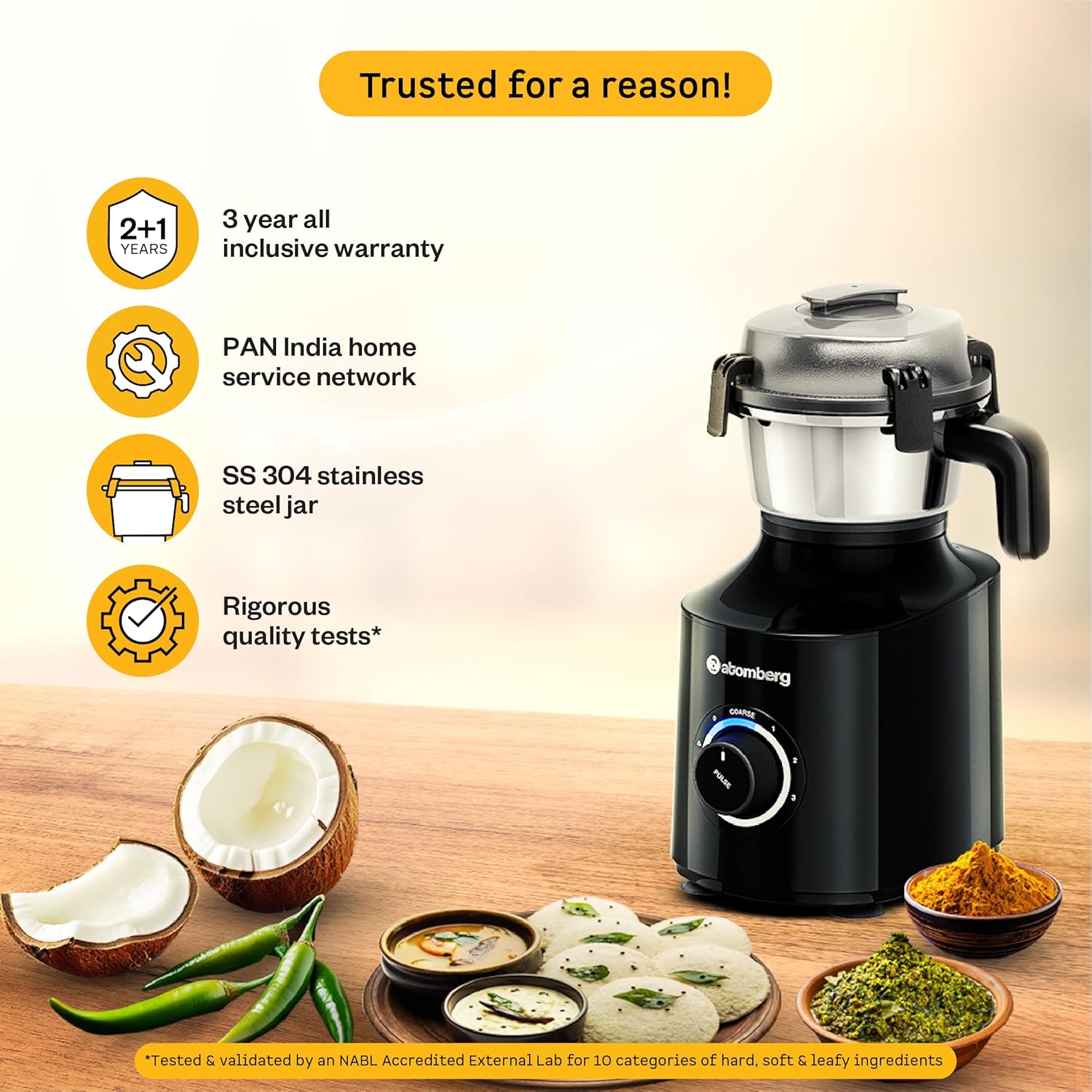 Atomberg Zenova Mixer Grinder | Unique Coarse Mode for Silbatta-like Texture | Intelligent BLDC Motor | Safety Features | 4 Jars including Chopper | Hands-Free Operation (Black)