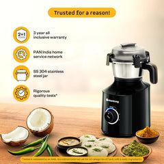 Atomberg Zenova Mixer Grinder | Unique Coarse Mode for Silbatta-like Texture | Intelligent BLDC Motor | Safety Features | 4 Jars including Chopper | Hands-Free Operation (Black)