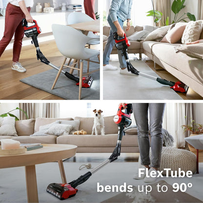 Bosch Unlimited 7 ProAnimal, Cordless Vacuum Cleaner with Rechargeable 3.0 Ah Battery and FlexTube, LED Lighting, 10 Year Motor Warranty, in Tornado Red