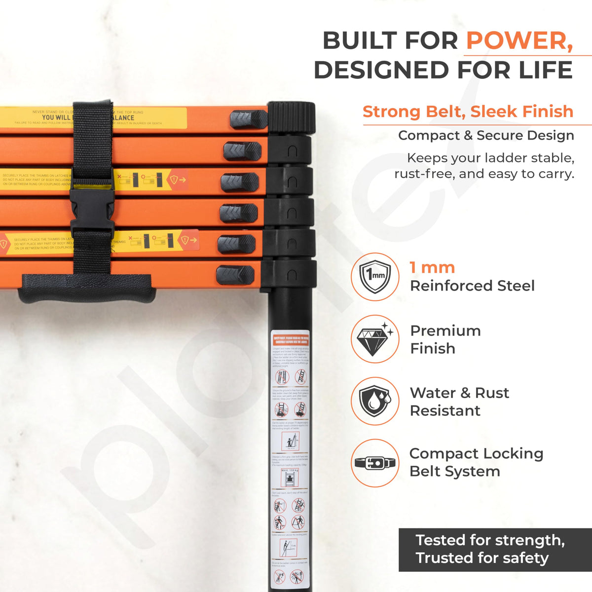 Plantex 2.7m (8.85 ft.) Telescopic Ladder/Carbon Steel 7-Steps Portable & Compact Ladder/Foldable Multipurpose Collapsible Ladder for Home & Outdoor Use - (Orange)-5