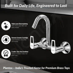 Plantex Sink Tap for Kitchen Sink/360 Degree Rotating with Foam Flow/Hot & Cold Sink Mixer/Wall Mount Sink Mixer with Wall Flange and Teflon Tape - Pack of 1 (Chrome, 3223)-3