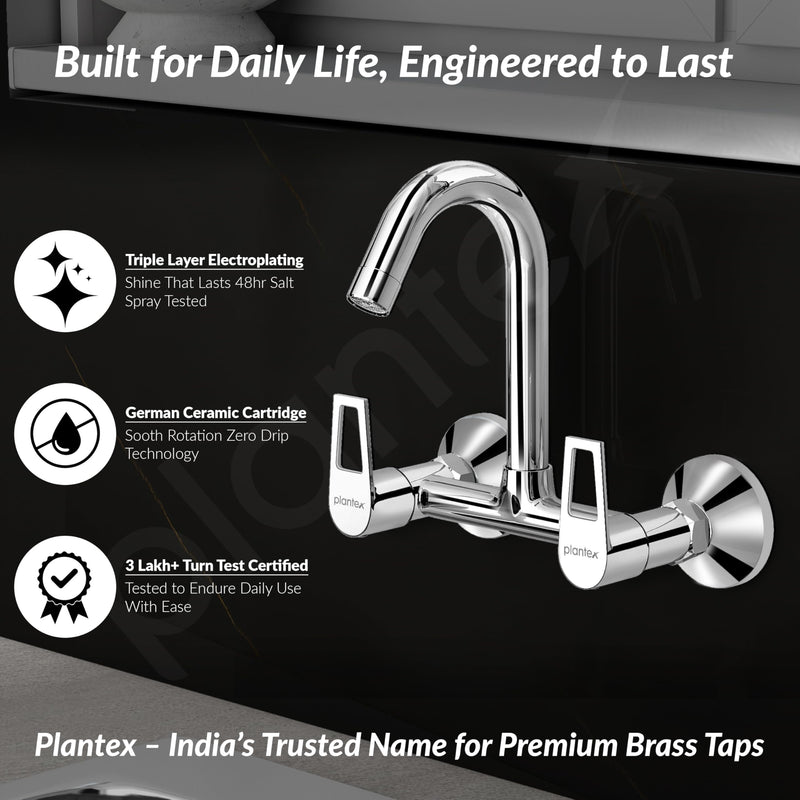 Plantex Sink Tap for Kitchen Sink/360 Degree Rotating with Foam Flow/Hot & Cold Sink Mixer/Wall Mount Sink Mixer with Wall Flange and Teflon Tape - Pack of 1 (Chrome, 3223)-3
