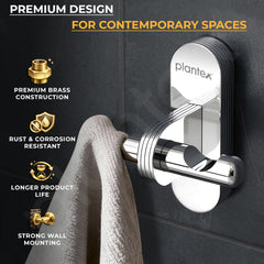 Plantex Robe Hook for Bathroom/Pure Brass Clothes Hanging Hook/Hook for Wall/Bathroom Accessories - Pack of 1 (APS-GIA-04, Chrome)-2