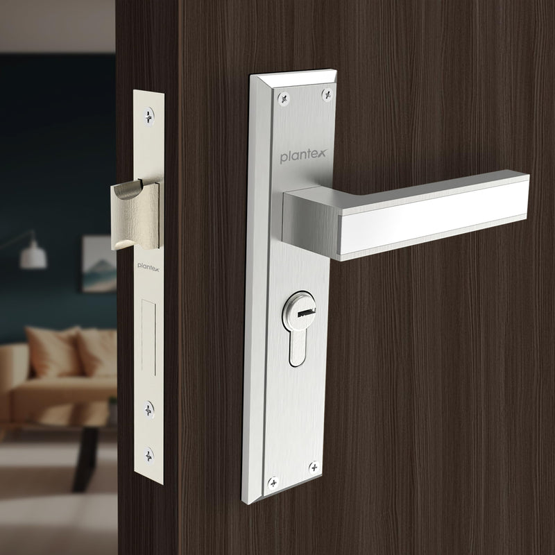 Plantex Heavy-Duty Door Lock Set - Main Door Lock Handle Set/ 6-Lever Lock Mechanism with 3 Years of Warranty/Mortise Lock with 3 Keys, Brass Lock Body & Cylinder(8081 - Chrome & Matt)-1