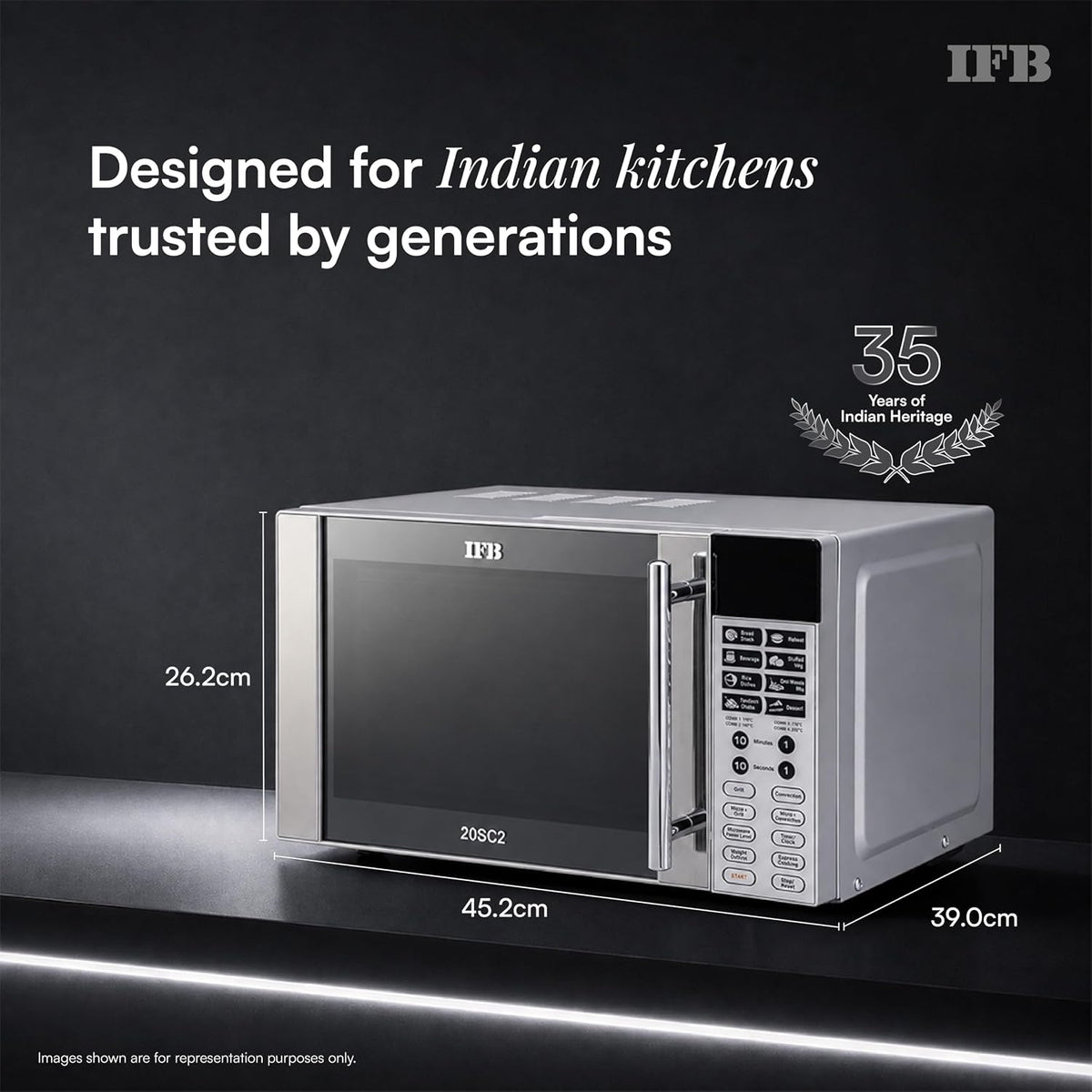 IFB 20L Convection Microwave Oven, 24 Auto Cook Menus (20SC2, Metalic Silver, Auto Defrost, Combi-Cook Mode, 10 Power Le