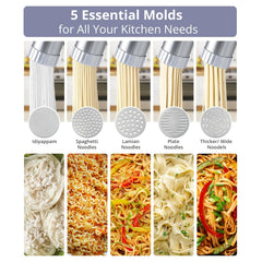 IBELL Electric Idiyappam Maker, Pasta & Noodle Maker with 5 Molds, 50Watts Power, 50 Times for Full Charge, Cordless with Rechargeable Battery(White)