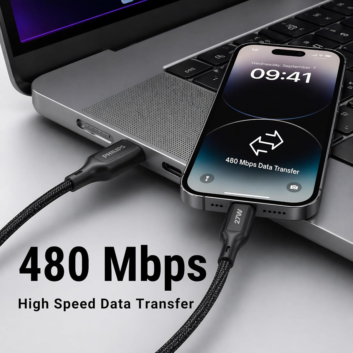 Philips DLC4150LB/94 27W iPhone Original Type-C to Lightning Fast Charging Cable (1.5m, Dark Slate)