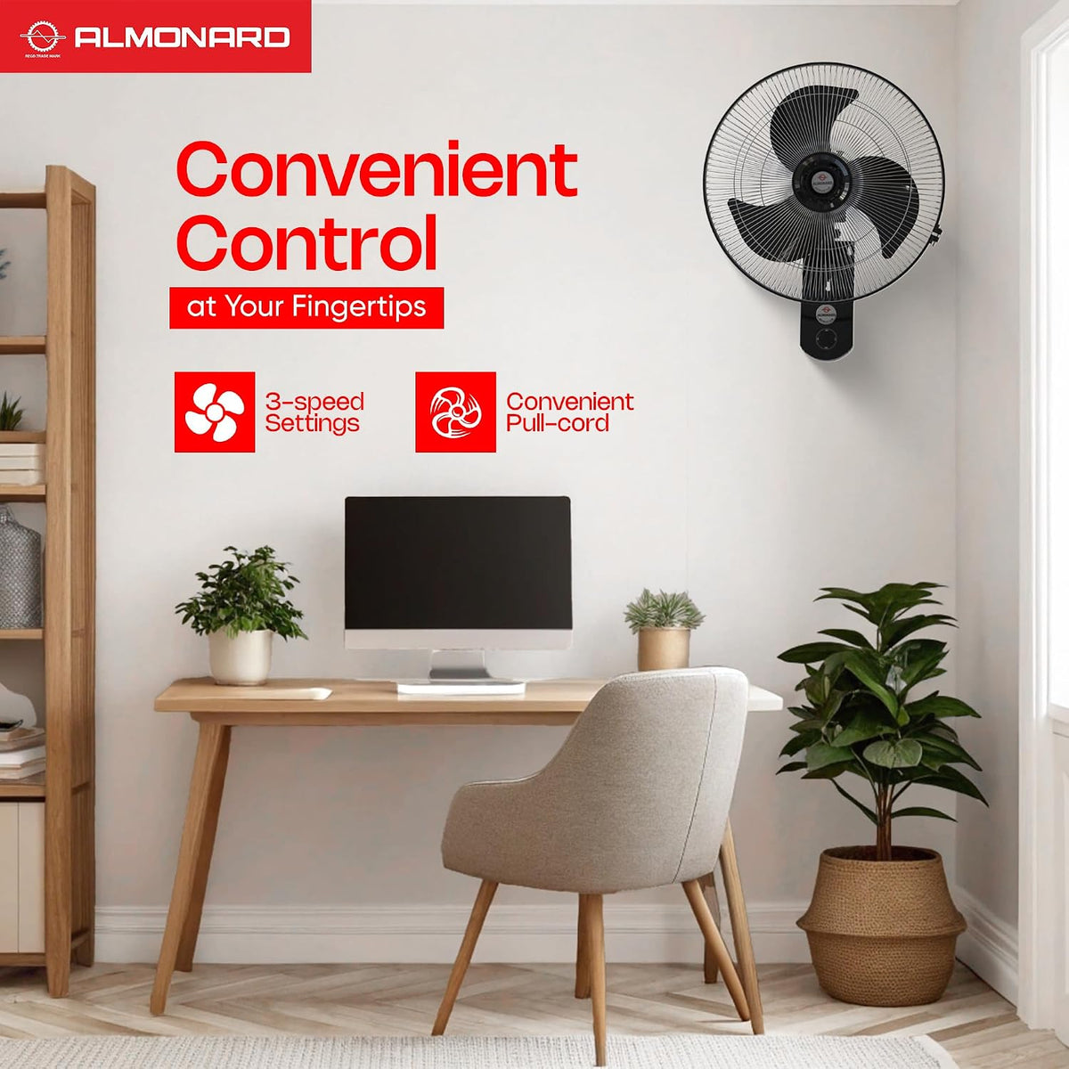 Almonard Aerostar 450 mm High Speed Wall Fan with 100% Copper Motor (Black)-5