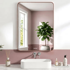 Plantex Aluminium Frame Mirror for Wall/Rectangle Wall Mount Mirror for Bedroom/Dressing Room/Living Room/Entryway - (24x32 Inch-Rose Gold)-1