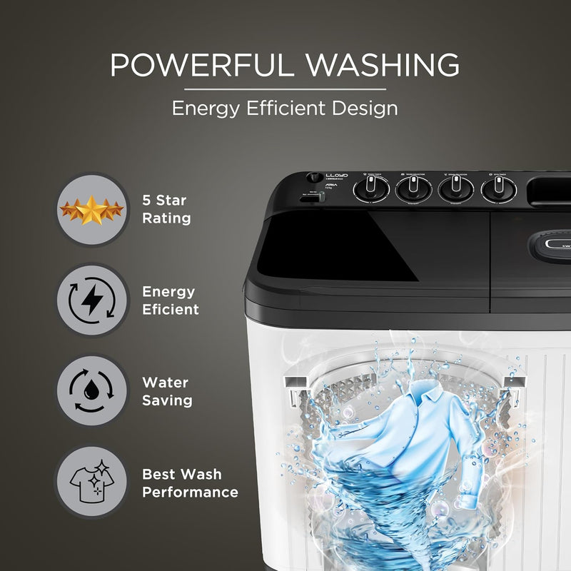 Lloyd 8 kg 5 Star Semi Automatic Top Load Washing Machine (GLWS805AODDG)-3