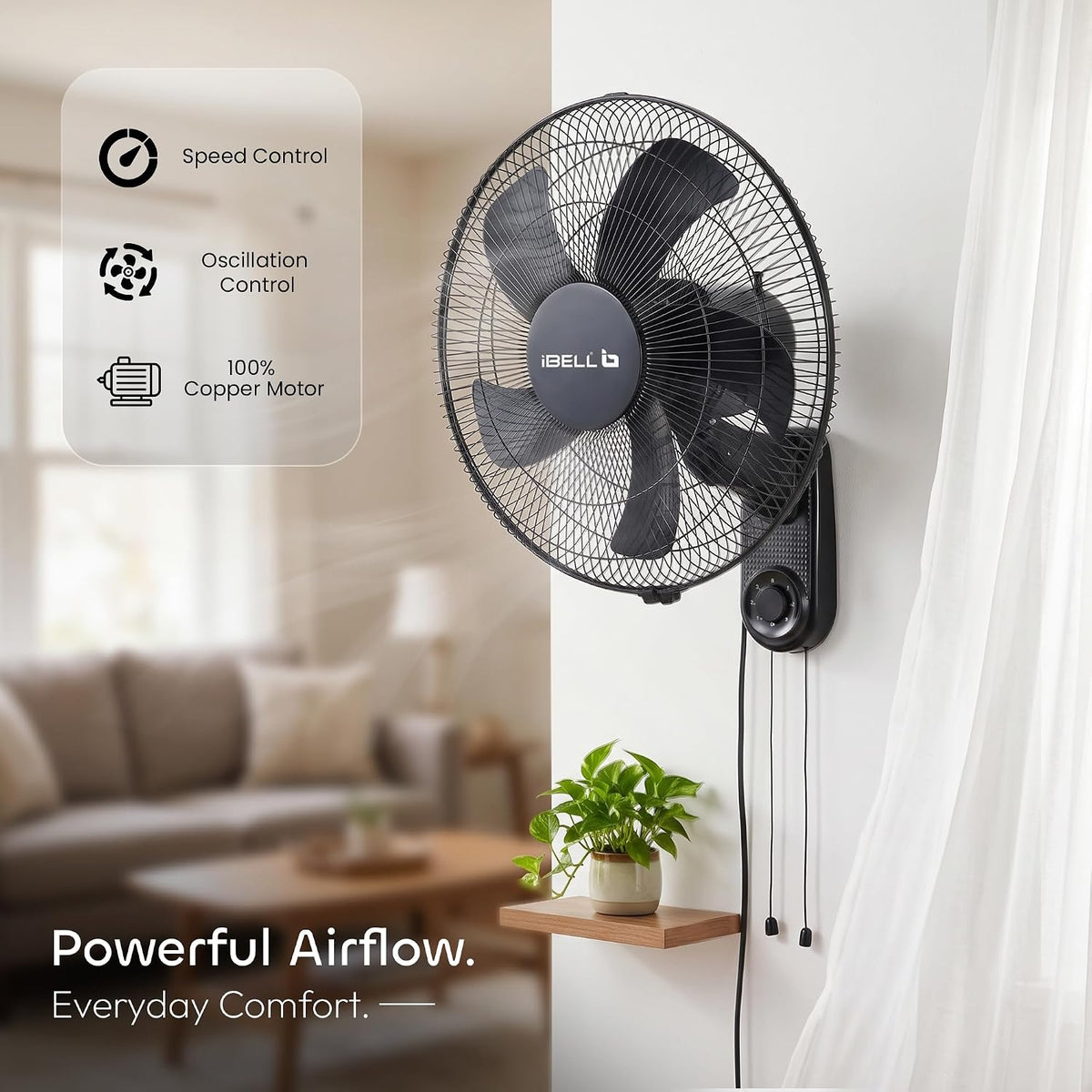 IBELL AERIS BLACK 400mm (16 Inch) Wall Fan-4