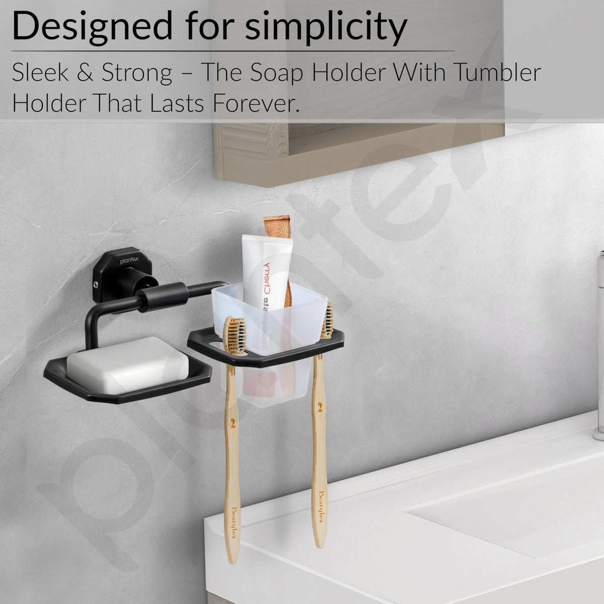Plantex 304 Grade Stainless Steel 2in1 Soap Dish with Tumbler Holder/Soap Stand/ABS Materail Tooth Brush Holder/Bathroom Accessories - Nipron (Black)-5