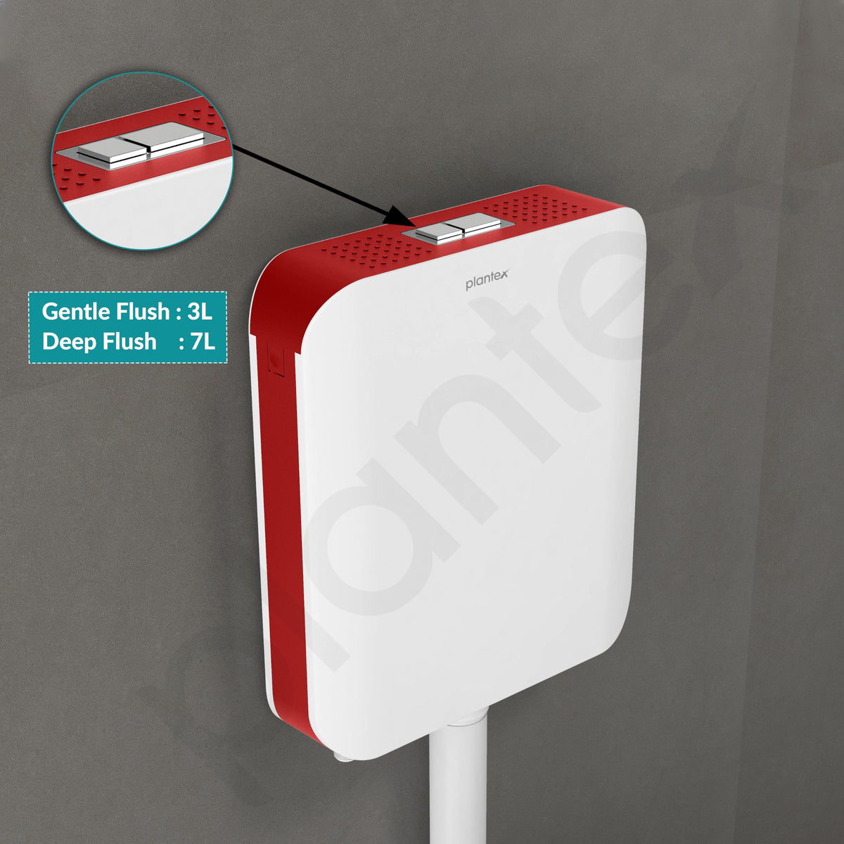 Plantex Flush Tank for Toilet/7 LTR Water Capacity Flushing Cistern/Polypropylene Slim Dual Tone Toilet Flush Tank - Pack of 1 (Red and White)-6