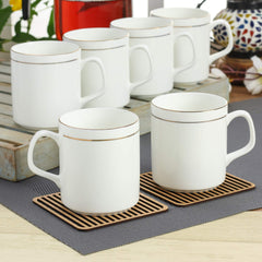Clay Craft Elegant Gold Line Coffee/Tea Cups Set of 6 Perfect for Daily use 180 ml, White, Standard (Director-Set of 6)