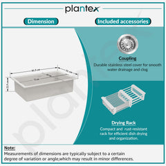 Plantex Quartz Acrylic Matt Kitchen Sink With 10 Years Warranty /Undermount Sink For Kitchen/Granite Single Bowl Kitchen Sinks With Coupling (Ultra Brun 32X20 Inches)-4