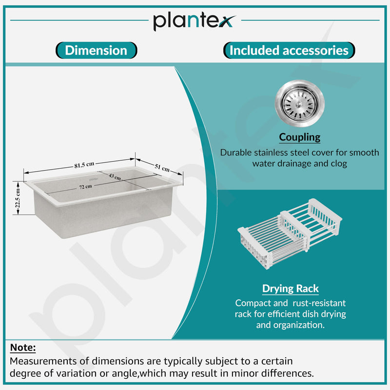 Plantex Quartz Acrylic Matt Kitchen Sink With 10 Years Warranty /Undermount Sink For Kitchen/Granite Single Bowl Kitchen Sinks With Coupling (Ultra Brun 32X20 Inches)-4