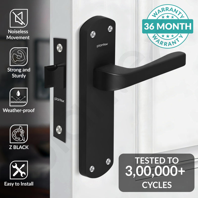 Plantex Heavy Duty Bathroom Door Lock/Mortise Handle Lock/8inch Keyless Plate Handle Set for Home/Bathroom/Store Room/Balcony/Office with Baby Latch (8132- Z-Black)-2