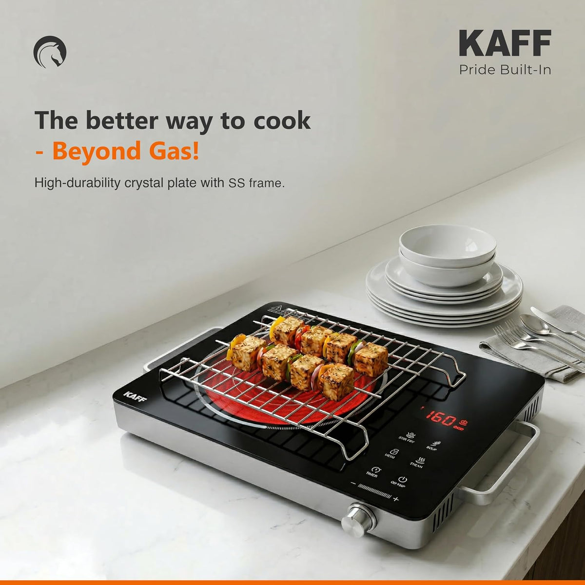 Kaff 2200W Electric Infrared Cooktop Stove | High Gloss Glass Finish | Digital Display | 4 Preset Cooking Modes | Touch 