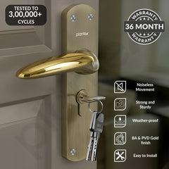 Plantex Heavy-Duty Door Lock/Door Handle Lock Set 6-Lever Lock Mechanism/Mortise Lock with 3 Keys, Brass Lockbody & Cylinder (8134 - Brass Antique & PVD Gold)-2