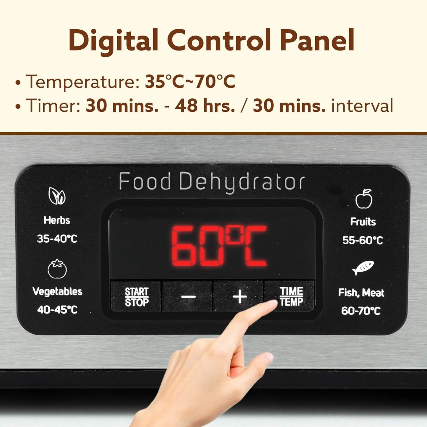 AGARO Regal Food Dehydrator, 5 Stackable Stainless Steel Trays, Digital Adjustable Timer & Temperature Control, Food Preserver Machine with Drying Capacity for Fruits, herbs, Veggies, Silver