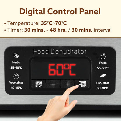 AGARO Regal Food Dehydrator, 5 Stackable Stainless Steel Trays, Digital Adjustable Timer & Temperature Control, Food Preserver Machine with Drying Capacity for Fruits, herbs, Veggies, Silver