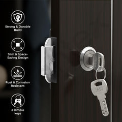 Plantex Sliding Door Lock for Wardrobe/GI Steel Drawer Lock/Suitable for 20mm Sliding Door - Pack of 1 (SL-01, Z-Black)-3