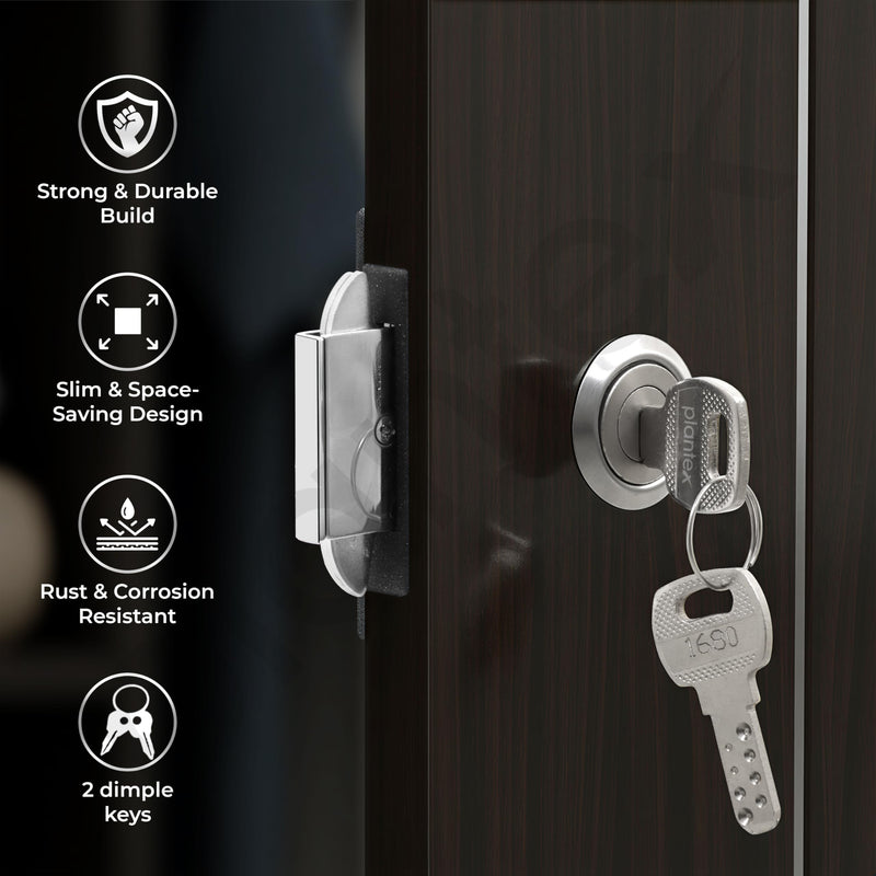 Plantex Sliding Door Lock for Wardrobe/GI Steel Drawer Lock/Suitable for 20mm Sliding Door - Pack of 1 (SL-01, Z-Black)-3