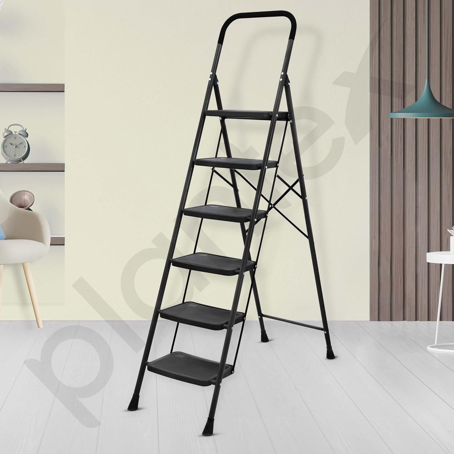Plantex Alloy Steel 6 Step Ladder For Home/Foldable Strong Wide Step Ladder/Anti- Skid 6 Step Ladder - (Black & Grey)