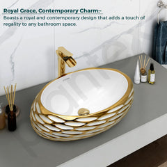 Plantex Table Top Wash Basin For Bathroom/Designer Ceramic Basin/Countertop Vessel Sink Basin - Indo-European Collection (EQTT-593, 23.5 x 15 x 7 Inch)-5
