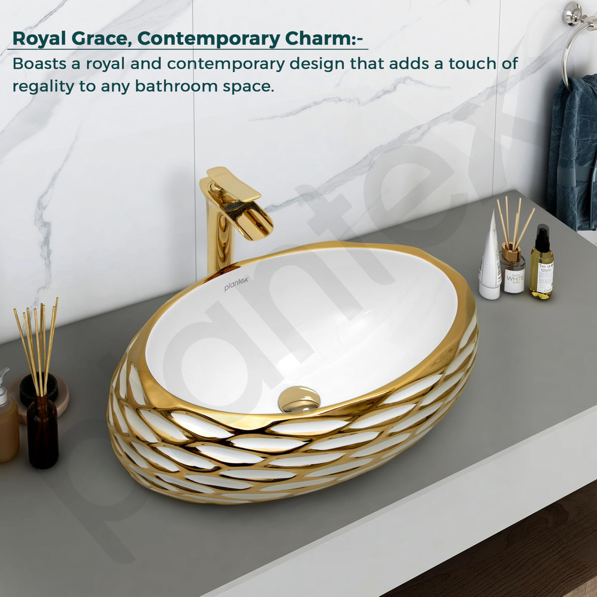 Plantex Table Top Wash Basin For Bathroom/Designer Ceramic Basin/Countertop Vessel Sink Basin - Indo-European Collection (EQTT-593, 23.5 x 15 x 7 Inch)-5