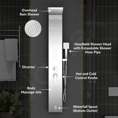 Plantex 304 Grade Stainless Steel Shower Panel for Bathroom with Showerhead/Hand Shower/Body Massage Jets/Bathroom Shower System-(KM-8111)-3