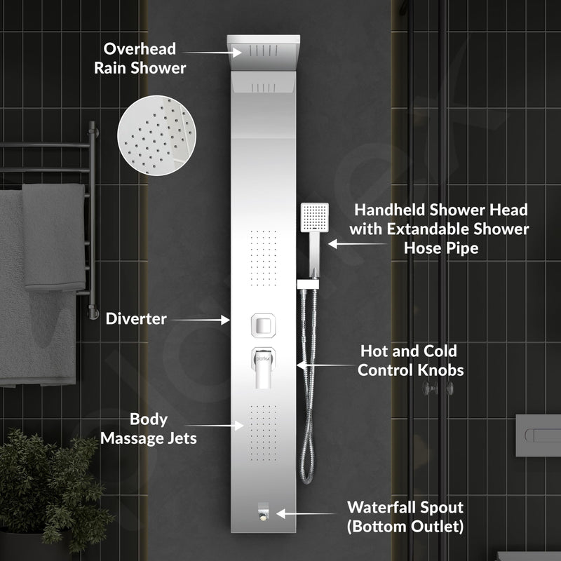 Plantex 304 Grade Stainless Steel Shower Panel for Bathroom with Showerhead/Hand Shower/Body Massage Jets/Bathroom Shower System-(KM-8111)-3