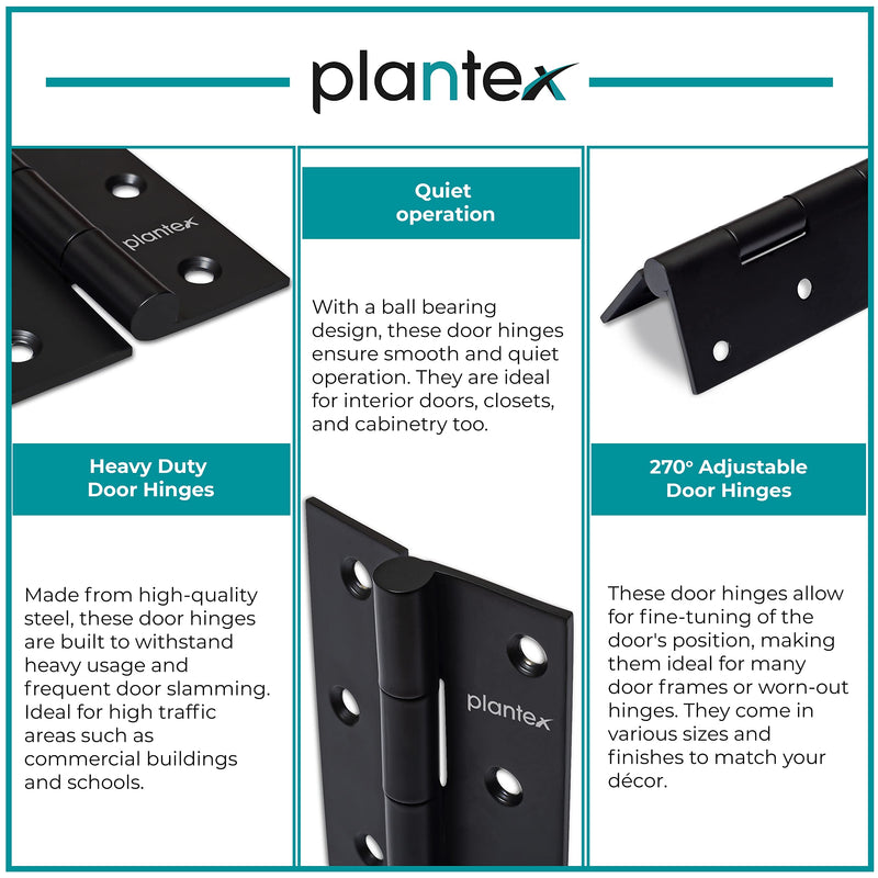 Plantex Heavy Duty Stainless Steel Door Butt Hinges 5 inch x 12 Gauge/2.5 mm Thickness Home/Office/Hotel for Main Door/Bedroom/Kitchen/Bathroom - Pack of 6 (Black)-6