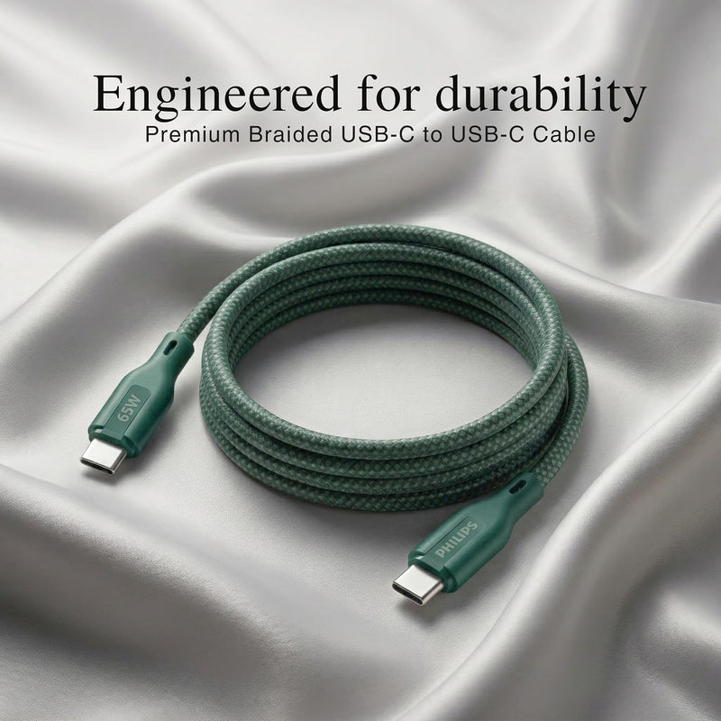 Philips DLC4130CT/94 65W Type-C to Type-C Fast Charging Cable (1m, Crystal Teal)