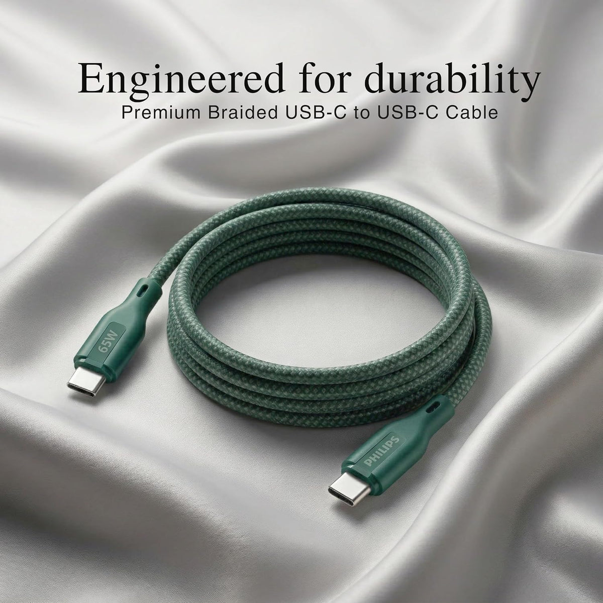 Philips DLC4160CT/94 65W Type-C to Type-C Fast Charging Cable (2m, Crystal Teal)