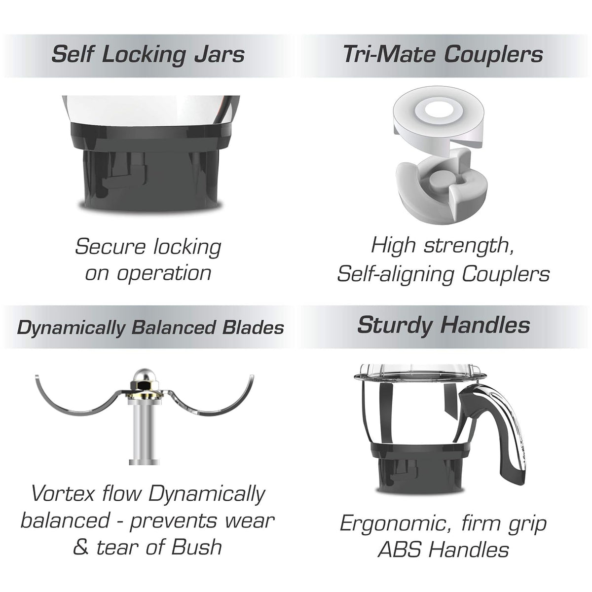 Vidiem MG 523 A VStar Chrome 550 Watts Mixer Grinder 110V (Black, 3 Jars) - For Use in USA and Canada Only